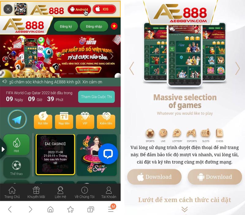 Tải AE888 apk cho điện thoại Android